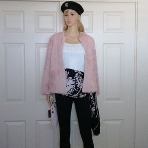 La Fiorentina faux fur jacket and INC Charlii bangle clutch